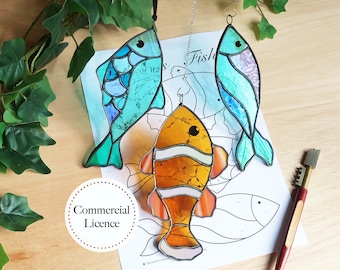 Fish Stained Glass Pattern,  PDF & PNG Digital Download