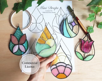 Mini Drops Stained Glass Pattern, Stained Glass Patterns, Digital Download, DIY Stained Glass, Stained Glass Moon, Stained glass flower