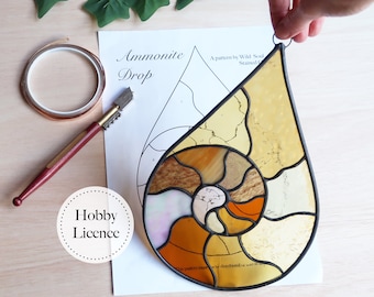 Ammonite Drop Stained Glass Pattern, Beginner Stained Glass Patterns, PDF and PNG Digital Download