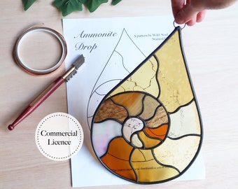 Ammonite Drop Stained Glass Pattern,  PDF & PNG Digital Download