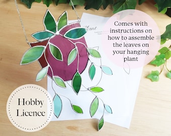 Hanging House Plant Stained Glass Pattern, Beginner Stained Glass Patterns, PDF and PNG Digital Download