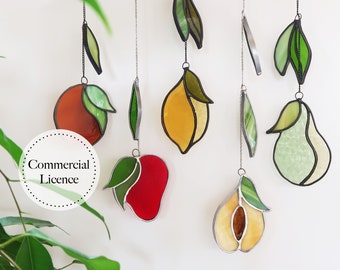 Fruit Drops Suncatcher Stained Glass Pattern, Stained Glass Patterns, Digital Download, DIY Stained Glass, Flower Suncatcher Pattern