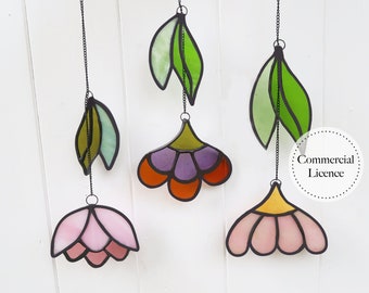 Flower Drop Suncatcher Stained Glass Pattern, Stained Glass Patterns, Digital Download, DIY Stained Glass, Flower Suncatcher Pattern