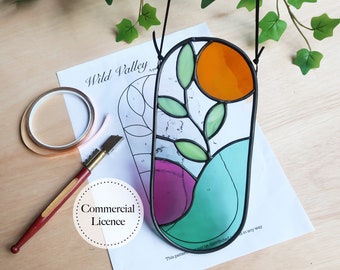 Padrão de Vitral de Paisagem, Download Digital em PDF e PNG