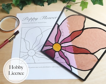 Poppy Flower Stained Glass Pattern, Beginner Stained Glass Patterns, PDF and PNG Digital Download