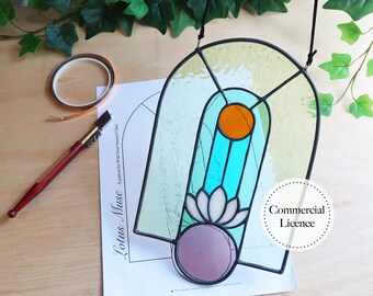 Lotus Flower Stained Glass Pattern PDF & PNG Digital Download