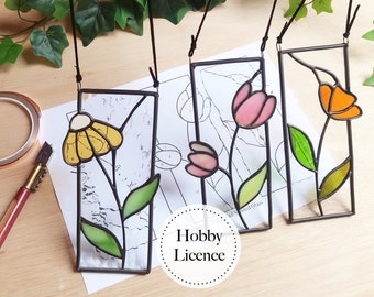 3 Blumenpanels Buntglasmuster, Buntglasmuster, Botanisches Buntglas, Blumen-Buntglas-Suncatcher
