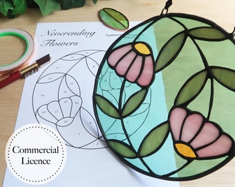 Flowers Stained Glass Pattern, Stained Glass Patterns, PDF & PNG Digital Download
