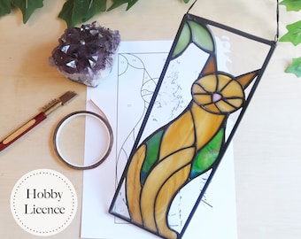 Cat Stained Glass Pattern, Beginner Stained Glass Patterns, PDF and PNG Digital Download