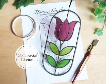 Tulip Flower Stained Glass Pattern, PDF & PNG Digital Download