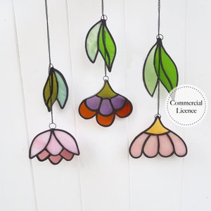 Flower Drop Suncatcher Stained Glass Pattern, Stained Glass Patterns, Digital Download, DIY Stained Glass, Flower Suncatcher Pattern