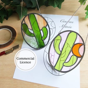 Cactus Minis Glass Pattern, Stained Glass Patterns, Digital Download, DIY Stained Glass, Easy Stained Glass Decor, Beginner Pattern
