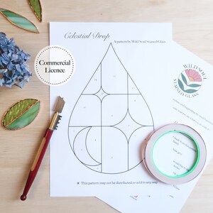 Moon Drop Stained Glass Pattern,  PDF & PNG Digital Download