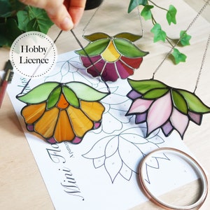 Mini motif de vitrail de fleurs, motifs de vitraux, téléchargement numérique, vitrail bricolage, vitrail lune, fleur de vitrail