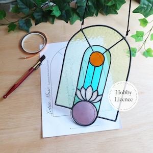 Lotus Flower Arch Stained Glass Pattern, Stained Glass Patterns, Digital Download, DIY Stained Glass, Stained Glass Decor
