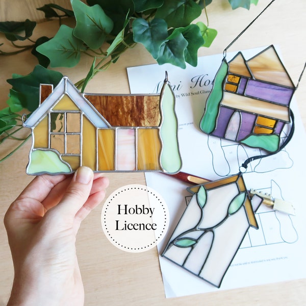 Mini Houses Stained Glass Pattern, Beginner Stained Glass Patterns, PDF and PNG Digital Download