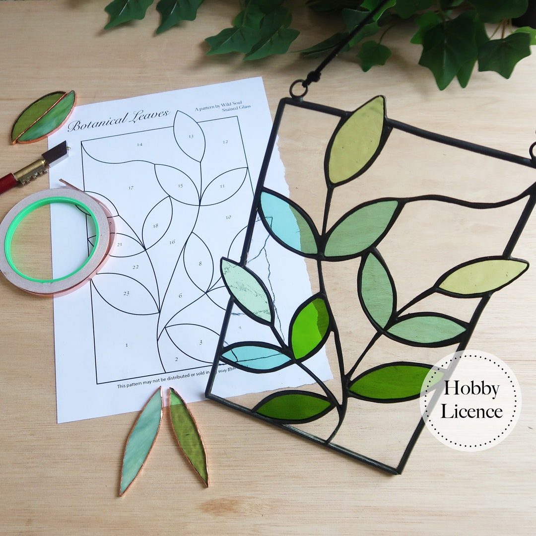 Plant Leaf Stained Glass Pattern, Stained Glass Patterns, Digital