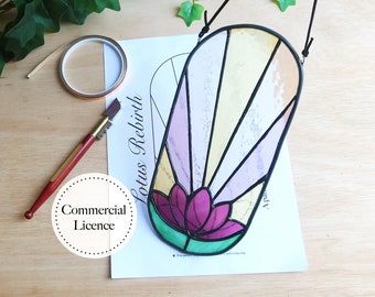 Lotus Ray Stained Glass Pattern,  PDF & PNG Digital Download