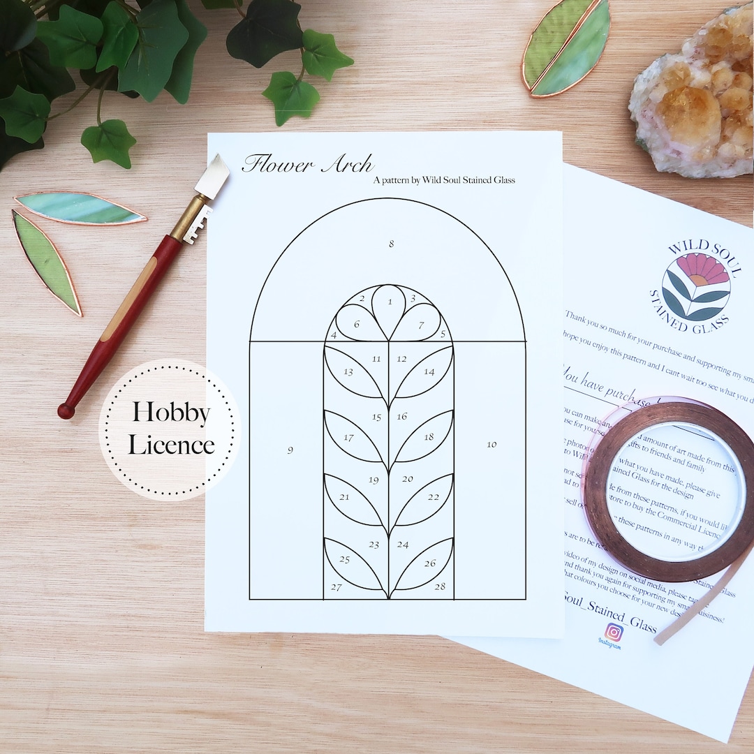 Flower Arch Stained Glass Pattern, Stained Glass Patterns, Digital