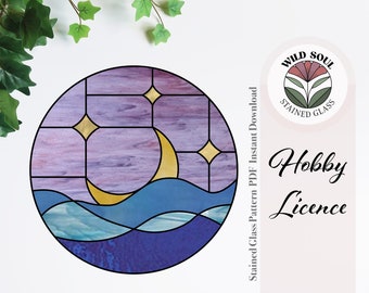 Patrón de vitral "Mar y Luna", patrones de vitrales para principiantes, descarga digital en PDF y PNG