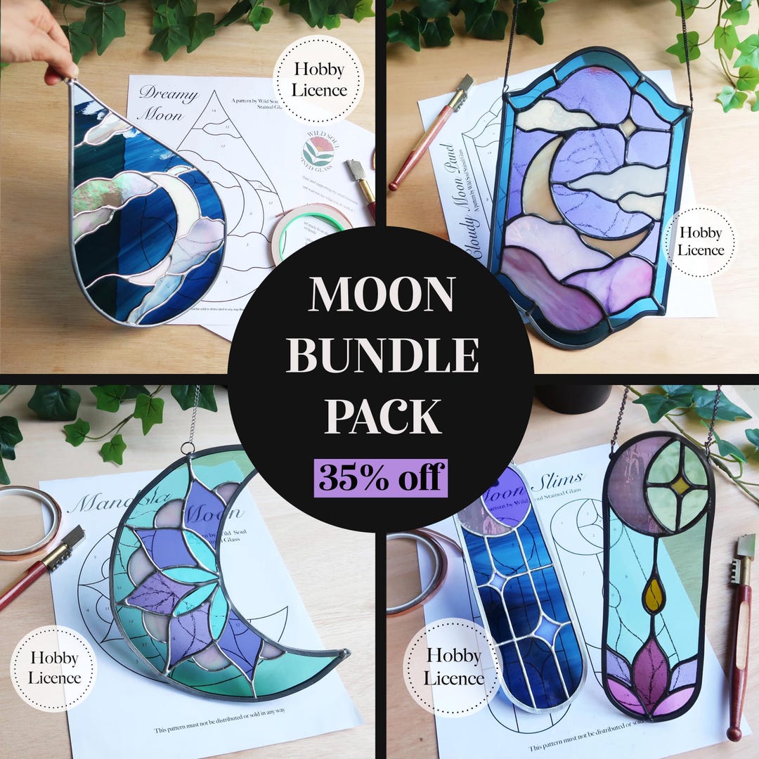 Moon Phase Stained Glass Pattern Bundle: Beginner Friendly (PDF & PNG ...