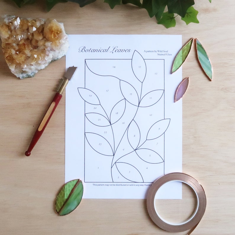 Plant Leaf Stained Glass Pattern Stained Glass Patterns Etsy