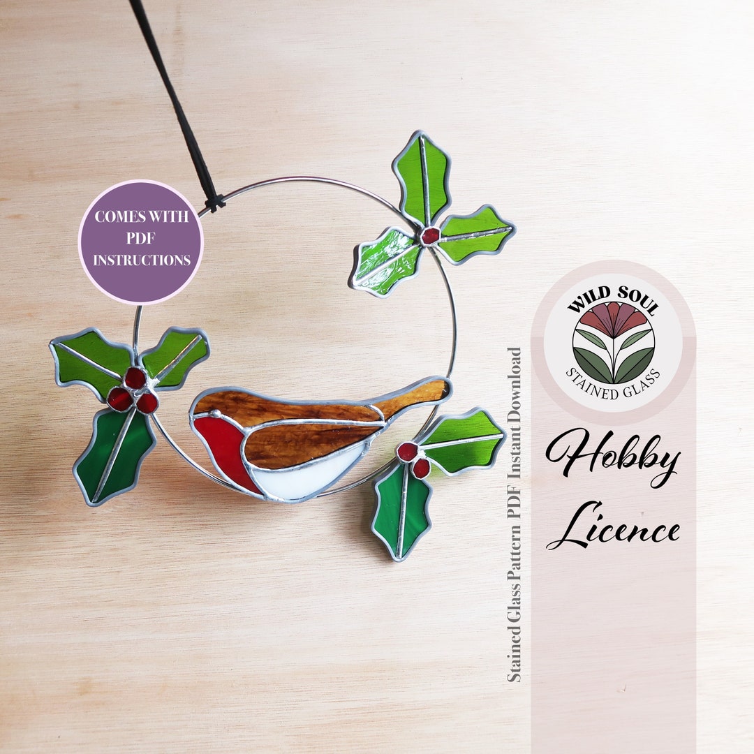 Christmas Robin Wreath Stained Glass Pattern, Stained Glass Patterns ...