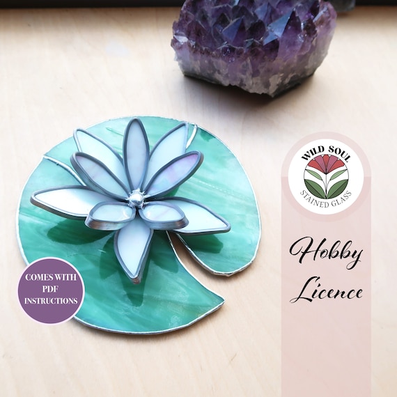 3D Lotus Flower Stained Glass Pattern, Beginner Stained Glass Patterns, PDF and PNG Digital Download
