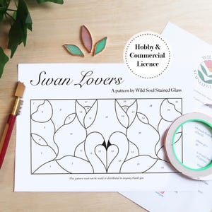 Swan Love  Stained Glass Pattern, Stained Glass Patterns, Digital Download, Beginners Stained Glass , Stained Glass swan pattern