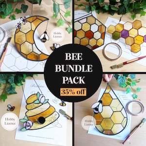Nid d&#39;abeille abeille Bundle Pack motifs de vitraux, motifs de vitraux, téléchargement numérique, motif abeille, motif pour débutant