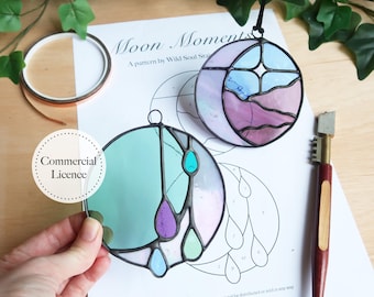 Moon Suncatcher Stained Glass Pattern,  PDF & PNG Digital Download