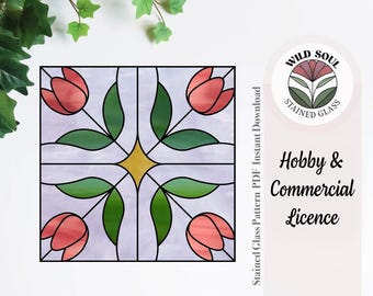 Padrão de vitral de flor de tulipa, padrões de vitral para iniciantes, download digital em PDF e PNG