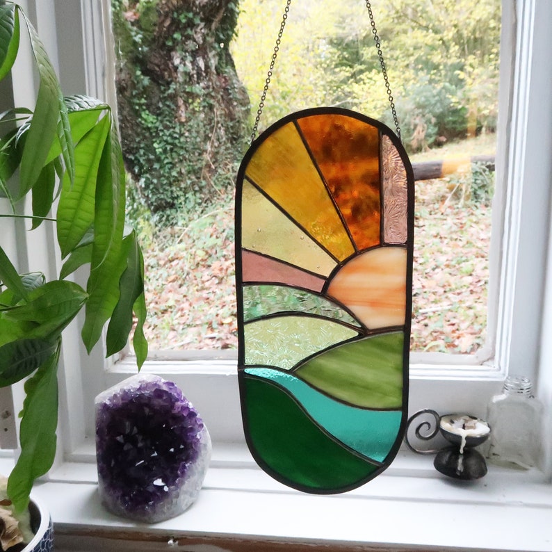 Valley Landscape Stained Glass Pattern Stained Glass Etsy