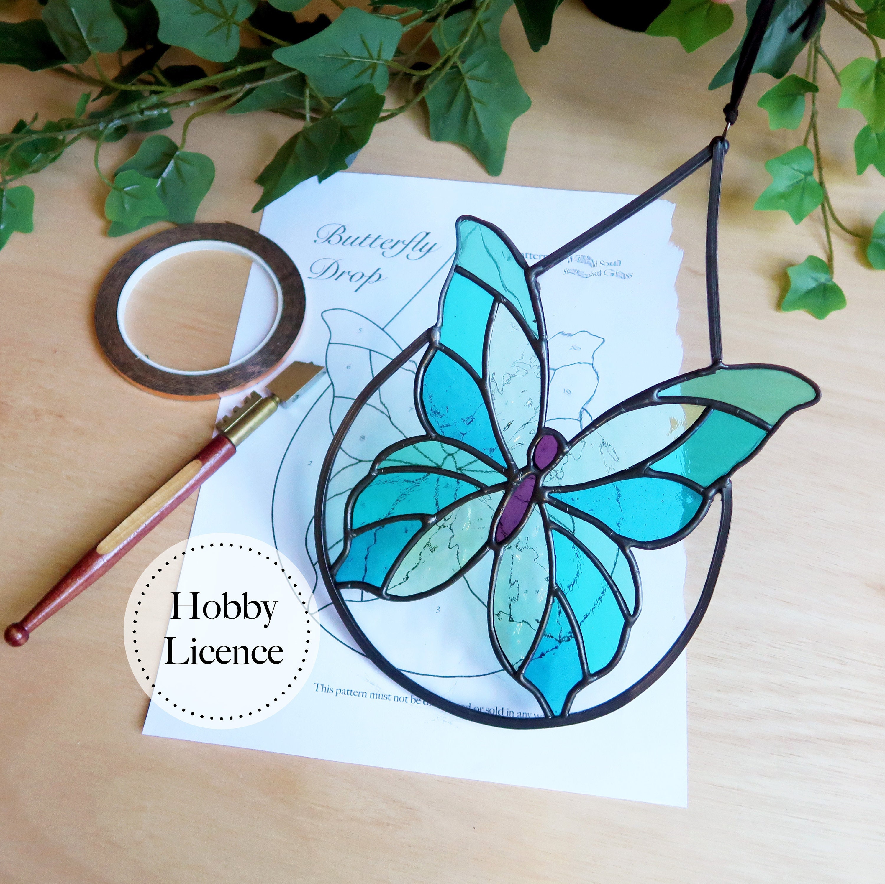 Butterfly Drop Stained Glass Pattern, Stained Glass Patterns, Butterfly Suncatcher, DIY Stained Glass, Stained Glass Decor