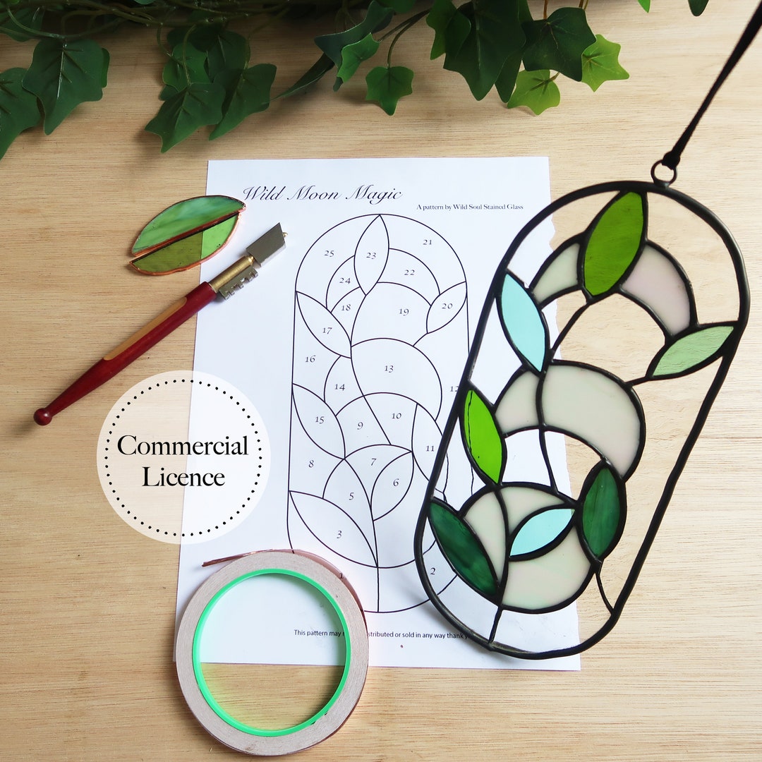 Moon Moonphase Stained Glass Pattern, Stained Glass Patterns, Digital