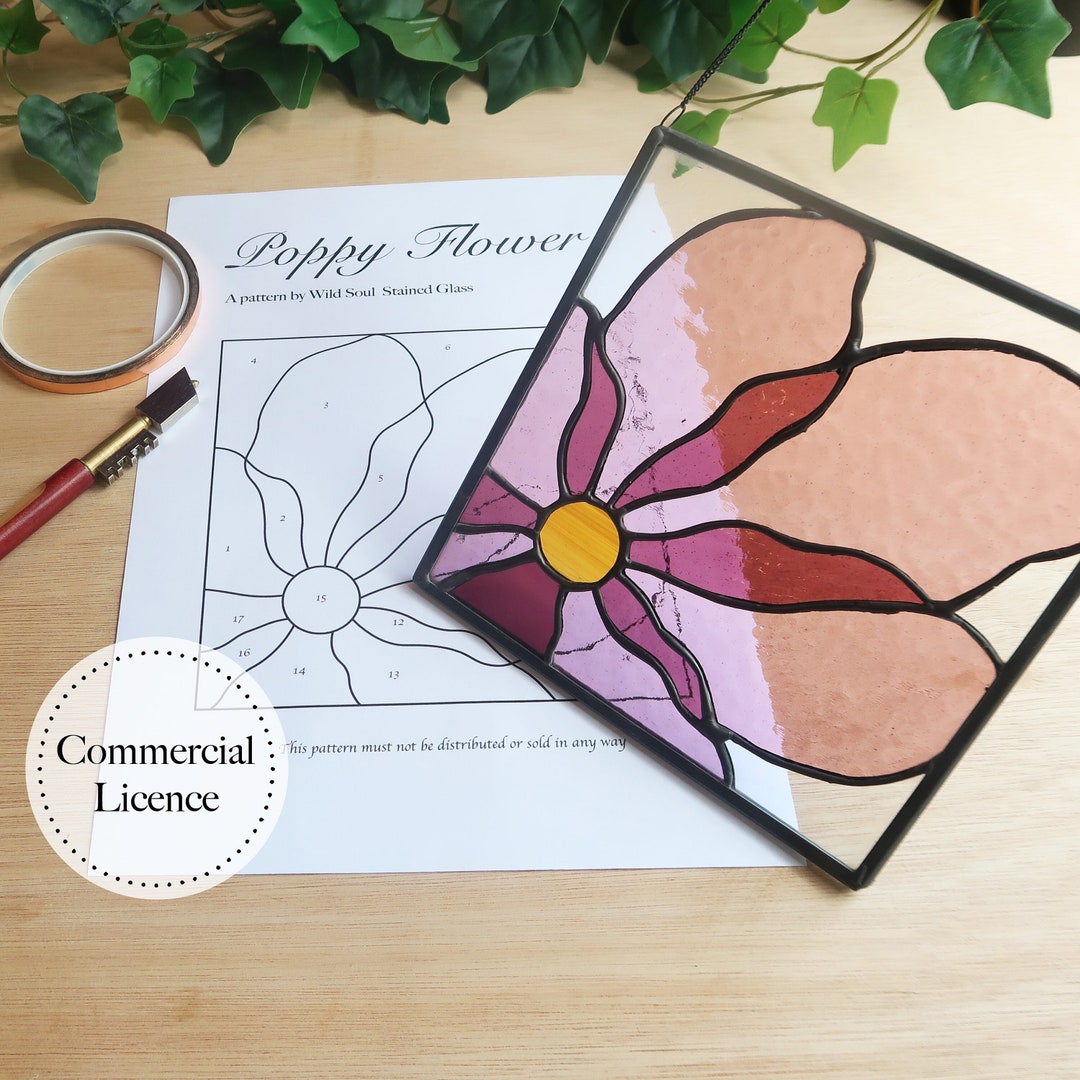 Poppy Flower Stained Glass Pattern, Stained Glass Patterns, Digital Download, DIY Stained Glass