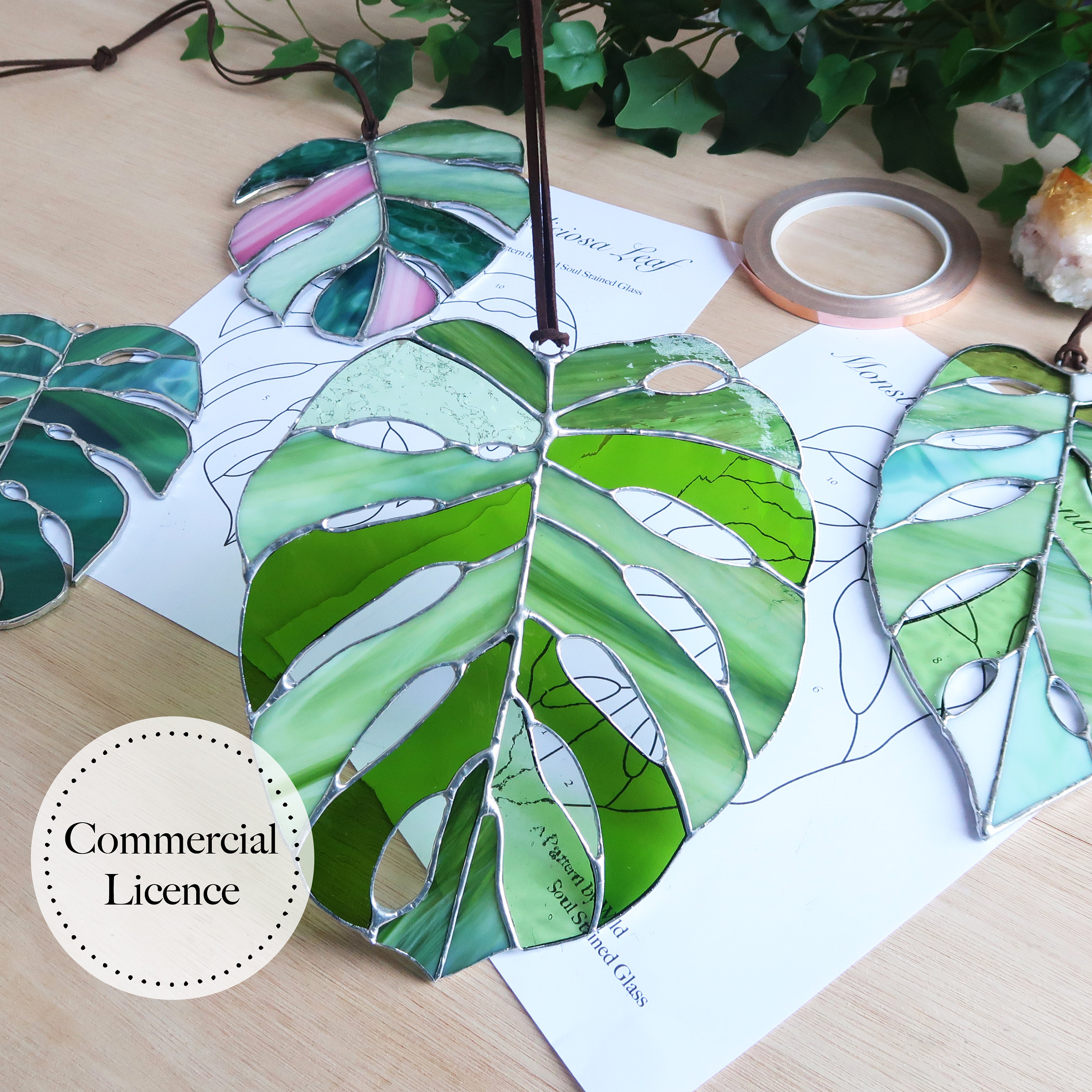 MULTIPACK X5 Monstera Leaf Stained Glass Pattern Stained Etsy UK
