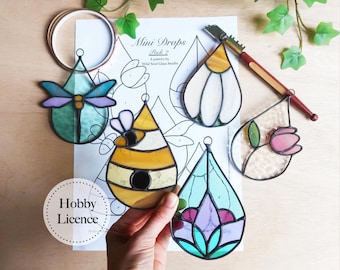 Mini Drops Stained Glass Pattern Bundle, Beginner Stained Glass Patterns, PDF and PNG Digital Download