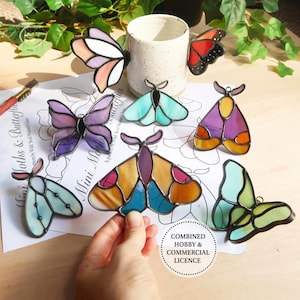 Gebrandschilderd glaspatroon mini vlinders en motten, vlinder Suncatcher, glas-in-loodpatronen voor beginners, digitale download pdf en png