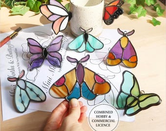 Mini Butterflies and Moths Stained Glass Pattern, Butterfly Suncatcher, Beginner Stained Glass Patterns, PDF and PNG Digital Download