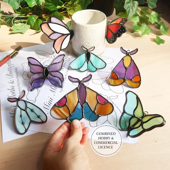 Mini Butterflies and Moths Stained Glass Pattern, Butterfly Suncatcher, Beginner Stained Glass Patterns, PDF and PNG Digital Download
