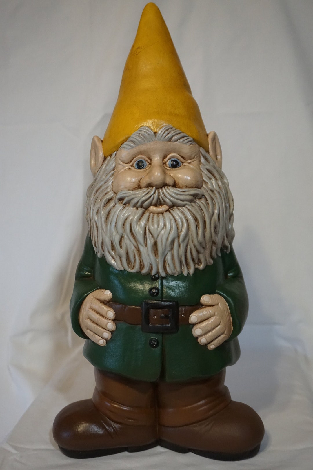 Large Gnome, Yellow Hat, Green Shirt, Brown Trousers, Gray Beard