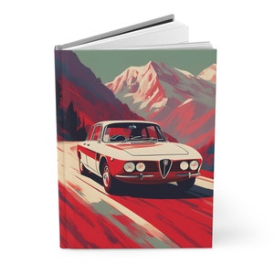 Journal Hardcover, Matte, Classic Car, Alfa Romeo Giulia GTV, Vintage Poster Art