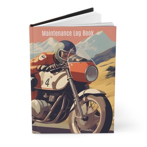 Motorcycle Maintenance Log Book, Journal Hardcover, Matte, Vintage Motorcycle, Vintage Poster Art