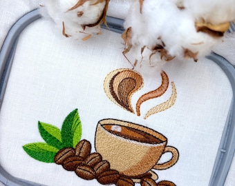 Diseño de bordado a máquina de taza de café / Archivo digital de bordado de café / Descarga instantánea