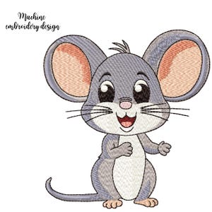 Desenho de bordado de máquina de camundongo bebê. Padrão de bordado animal. Arquivo de bordado infantil e de bebê. Arquivo digital. 4 tamanhos