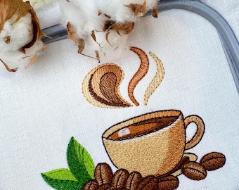 Coffee Cup Machine Embroidery Design | Coffee Sewing Digital File | Instant Download