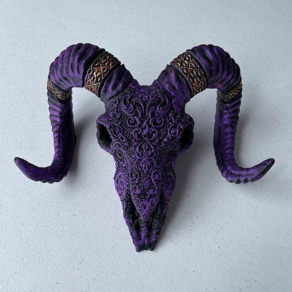 Deluxe hand painted, sheep skull ornament