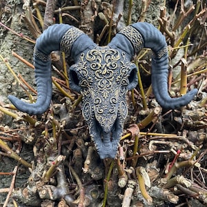 Deluxe hand painted, sheep skull ornament