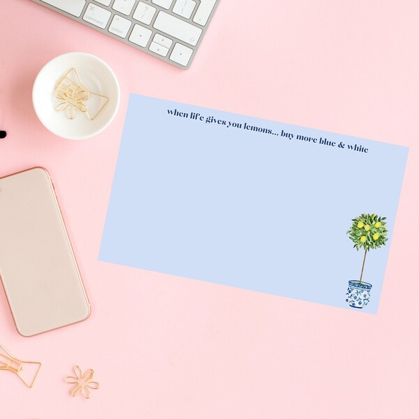 When Life Gives You Lemons, Post-it® Note Pads, Blue And White, Chinoiserie Notepad, Grandmillenial Notepad